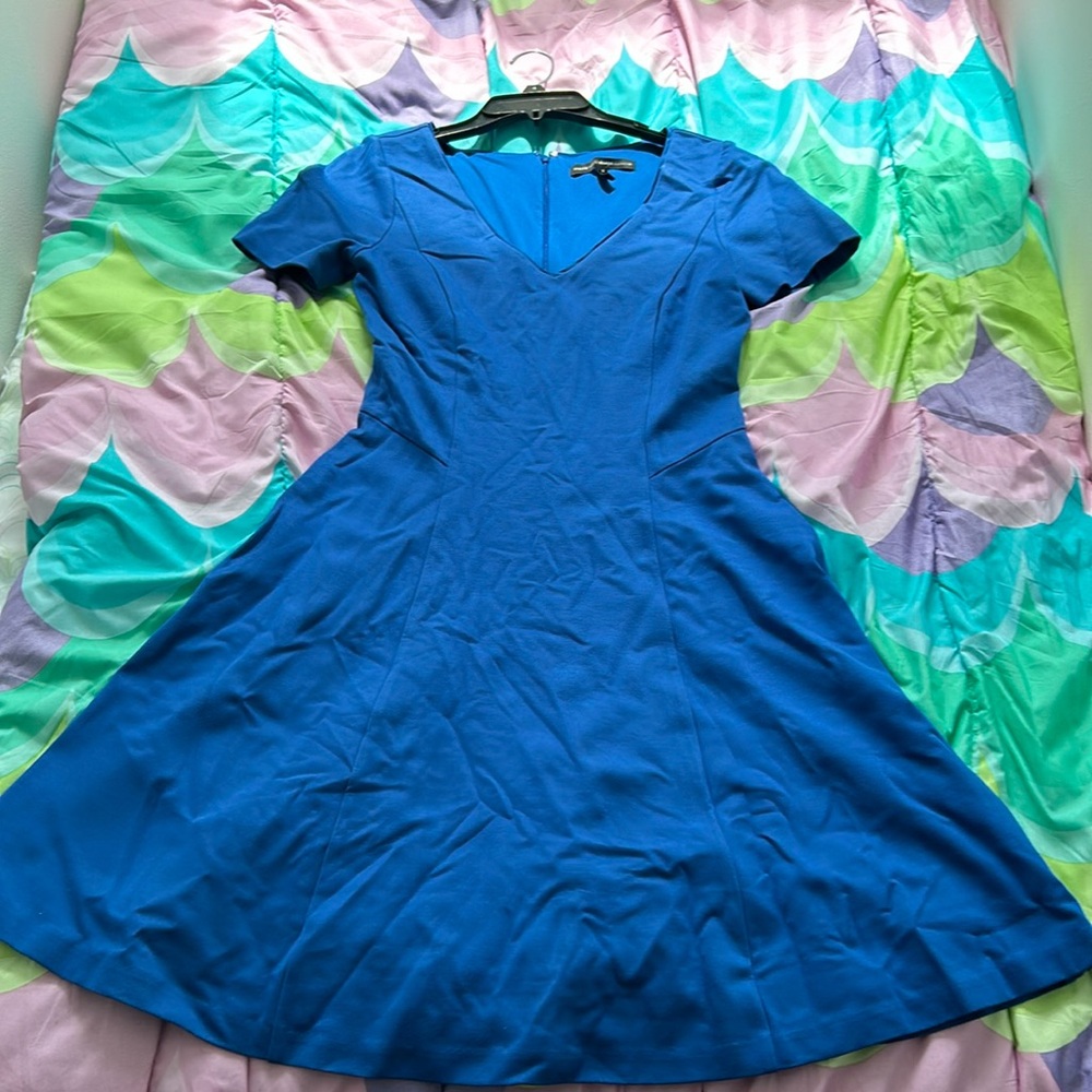 Fit and flare short sleeve dress in royal blue